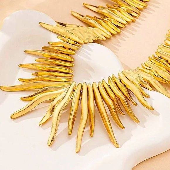 Gold Fringe Statement Choker Tassel Spiked Necklace - Picture 4 of 6